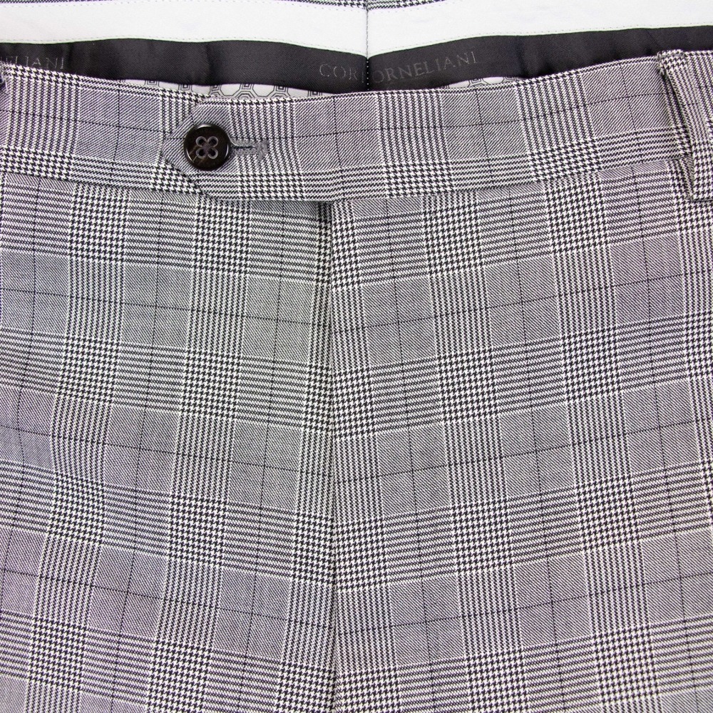 Corneliani Mens 38x32 White Black‎ Glen Plaid Check Flat Front Wool Dress Pants